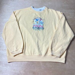 Classic Elements Window Pane Floral Butterfly Crewneck Pullover Sweater Women L